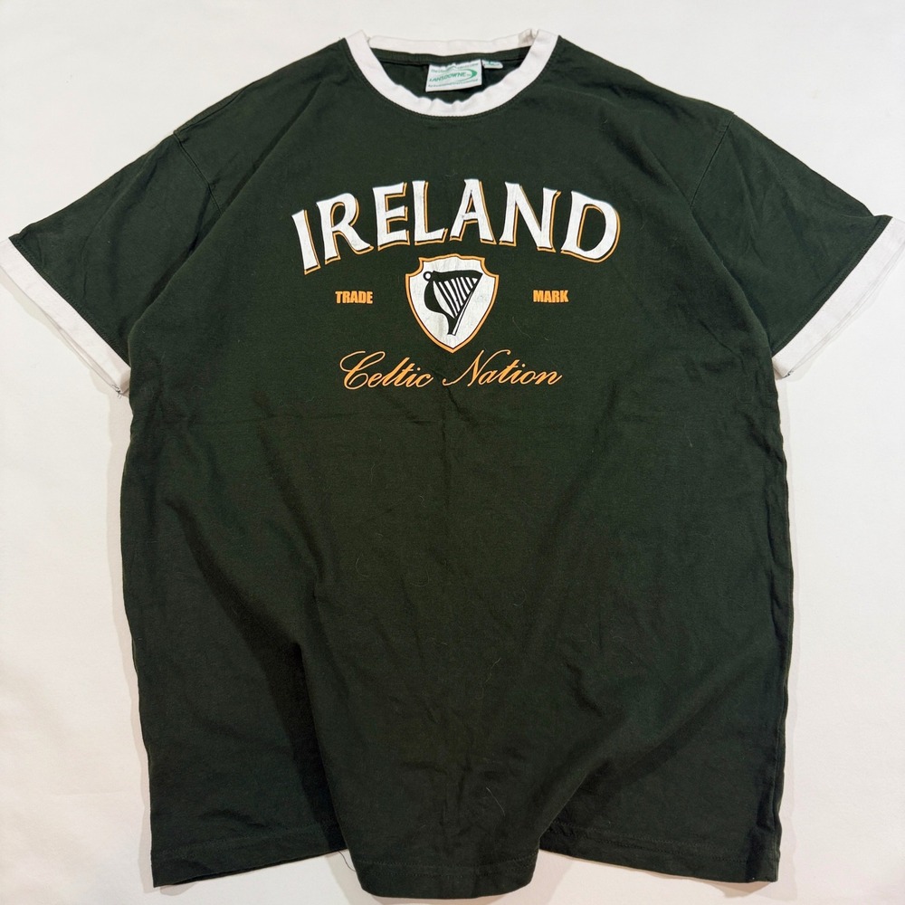 Lansdowne Ireland Ringer T-Shirt Mens Large Green Good Celtic Nation Harp